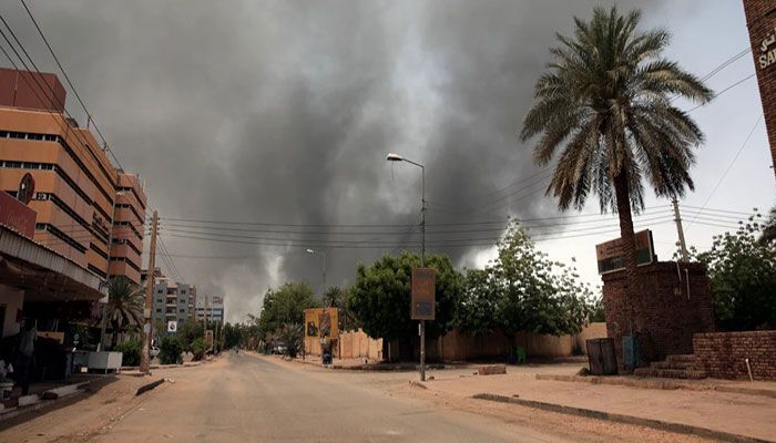 Smoke is seen rising from a neighborhood in Khartoum, Sudan, Saturday, April 15, 2023. || AP Photo: Collected  