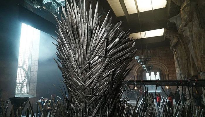 A first-look picture released of the Iron Throne sitting proudly in the Great Hall of the Red Keep || Photo: Collected  