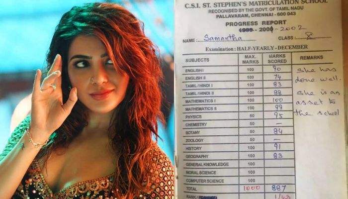 Samantha Ruth Prabhu and her report card from class ten || Photo: Collected 