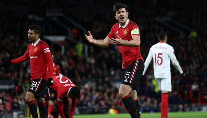 Manchester United's English defender Harry Maguire reacts after scoring an own goal. || Photo: AFP 