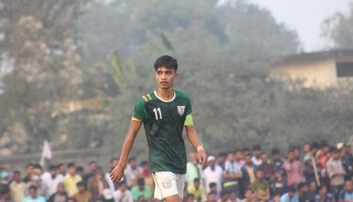 Minhajul Karim Swadhin , a young footballer at Shams ul Huda Football Academy.