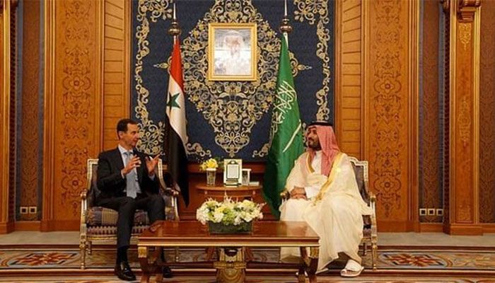 Saudi Arabia's Crown Prince Mohammed bin Salman meets with Syria's President Bashar al-Assad, in Jeddah, Saudi Arabia, May 19, 2023. || Photo: REUTERS