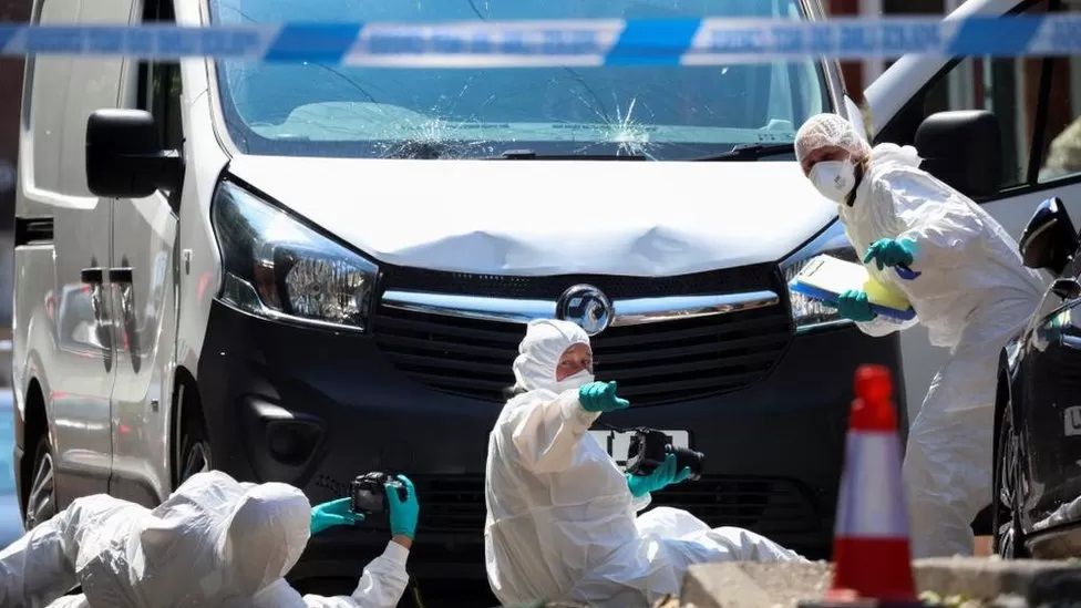 A forensic team was also seen inspecting a white van believed to have been used in the attack.