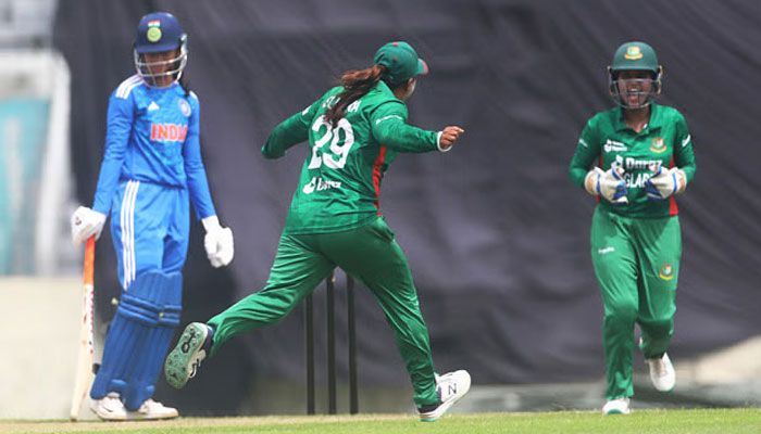 Bangladesh players celebrate a India wicket on July 13, 2023 II Photo: Collected