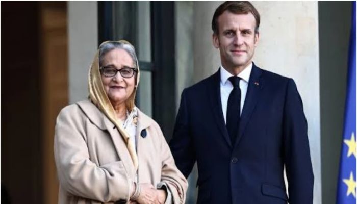Bangladesh Prime Minister Sheikh Hasina (left) and France President Emmanuel Macron. Image: Collected