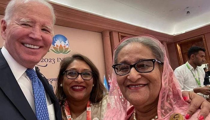 Prime Minister Sheikh Hasina (right) and Saima Wazed Putul in US President Joe Biden's selfie || Photo: Collected