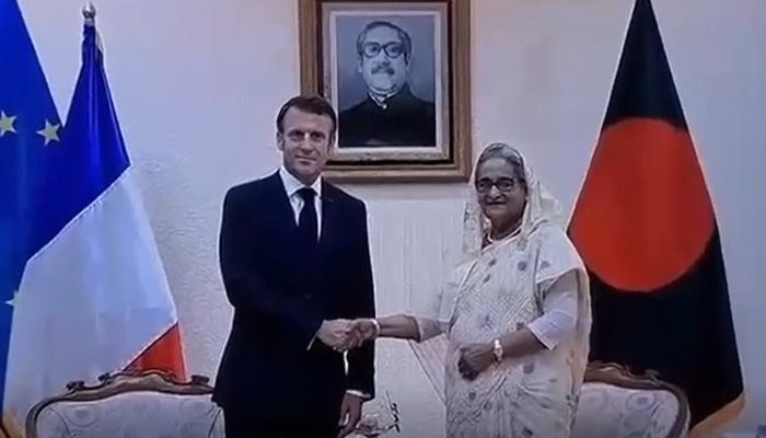 French President Emmanuel Macron with Prime Minister Sheikh Hasina || Photo: Collected