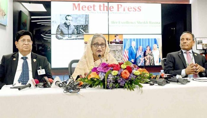 Prime Minister Sheikh Hasina is speaking at a press conference in United Nations Permanent Mission || Photo: Collected