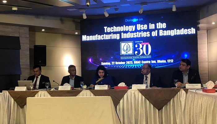 The think tank made the comments today at a dialogue titled "Technology Use in the Manufacturing Industries of Bangladesh" at BRAC Centre Inn in the capital's Mohakhali || Photo: Collected 