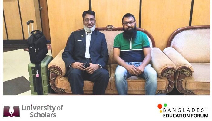  to represent the University of Scholars, its honorable Chairman of the Board of Trustees, Admiral (Retd.) M. Farid Habib and the Member of the Board of Trustees, Abdul Hasib Siddique are traveling to Dubai of UAE to join Bangladesh Education Forum 2023 