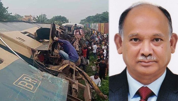 Collage Image of the Bhairab train accident and Railway Minister Nurul Islam Sujan || File Photo