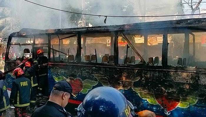Bus Set On Fire Near Mohammadpur Town Hall