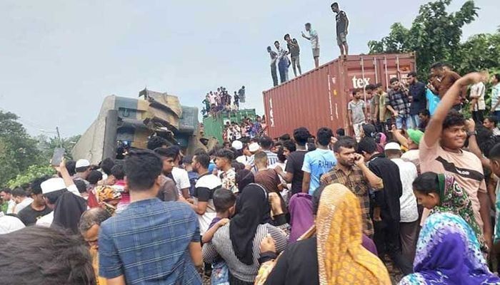 A head-on collision between two trains at Bhairab in Kishoreganj || Photo: Collected 
