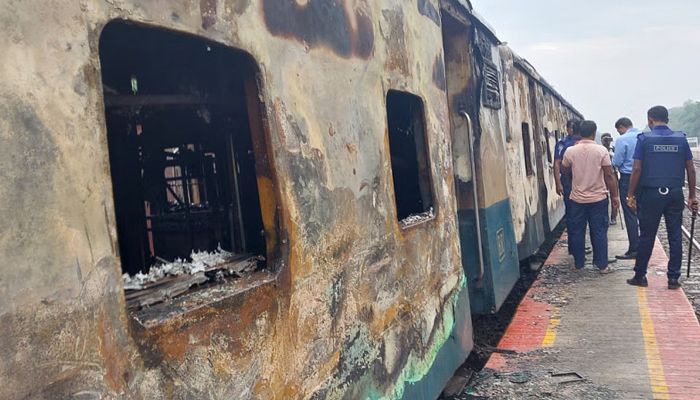 Train Set On Fire At Tangail