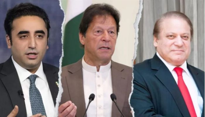 (From left) PPP Chairman Bilawal Bhutto-Zardari, PTI Founder Imran Khan and PML-N Supremo Nawaz Sharif. Photo: Collected