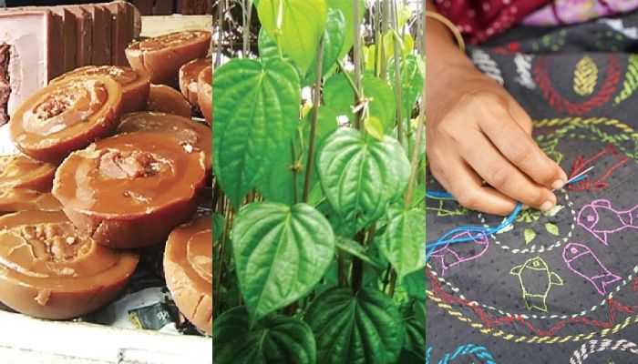 Date Molasses of Jessore, Sweet Betel Leaf of Rajshahi, and Nakshi Kantha of Jamalpur || Photo: Collected