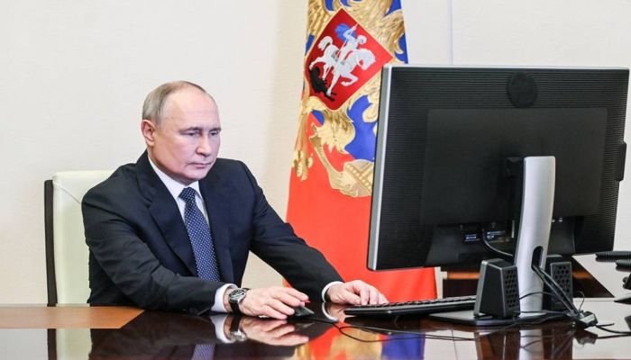 Russian President Vladimir Putin Casts His Vote Online In Presidential Election. Photo: Collected