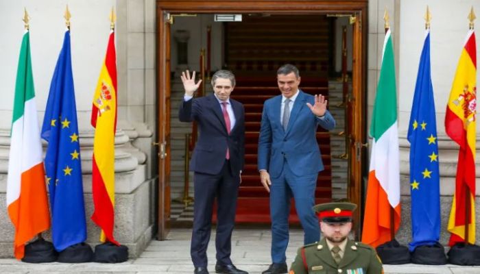Ireland's Prime Minister Simon Harris, Left, With Spain's Prime Minister Pedro Sanchez in Dublin. Photo: AFP 
