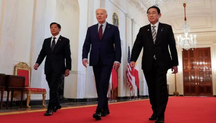 U.S. President Joe Biden Escorts Philippines President Ferdinand Marcos Jr. and Japan Prime Minister Fumio Kishida To Trilateral Summit At The White House In Washington. Photo: Collected