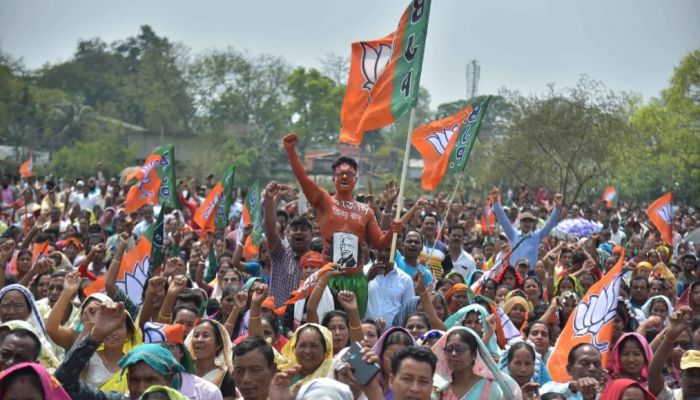BJP Supporters Attend An Election Rally In Nagaon District, Assam, On April 4, 2024. Photo: Collected 