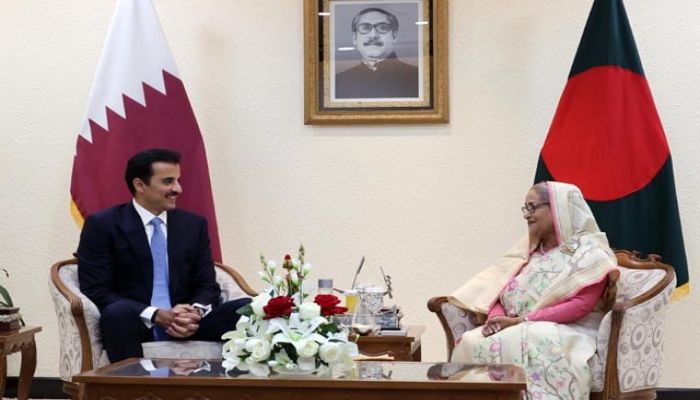 Amir of the State of Qatar Sheikh Tamim Bin Hamad Al Thani And Prime Minister Sheikh Hasina. Photo: Collected 