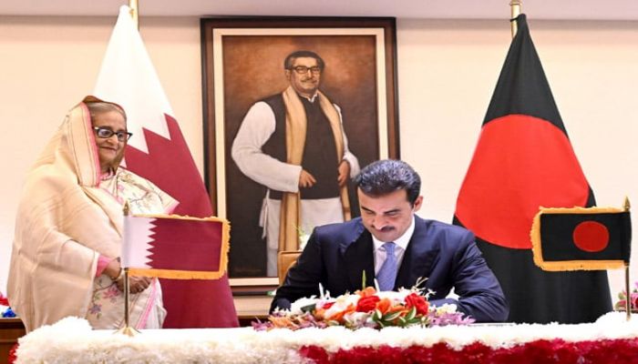 Prime Minister Sheikh Hasina And Amir Of The State Of Qatar Sheikh Tamim Bin Hamad Al Thani. Photo: Collected  