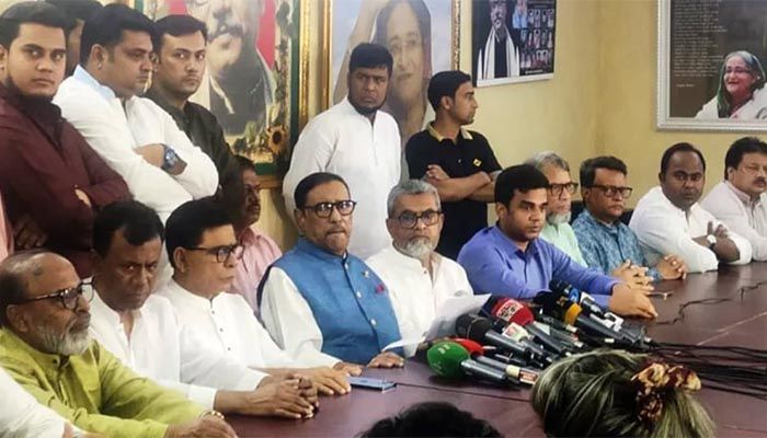 General Secretary of Awami League Obaidul Quader at a press conference at the Awami League president's office || Photo: Collected